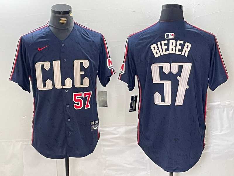 Mens Cleveland Guardians #22 Shane Bieber Number Navy 2024 City Connect Limited Stitched Jerseys